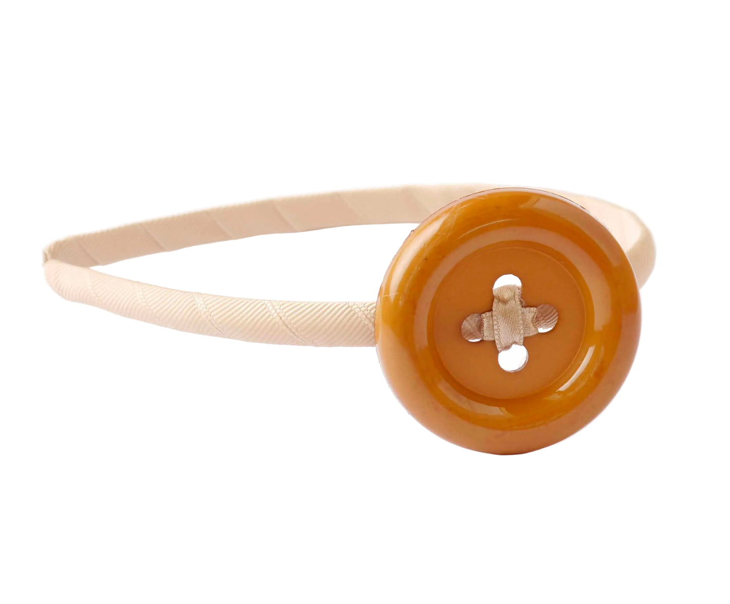 Diadema Fina Casual para Niña | Forrada en Grosgrain con Botón Acrílico | Hecha a Mano