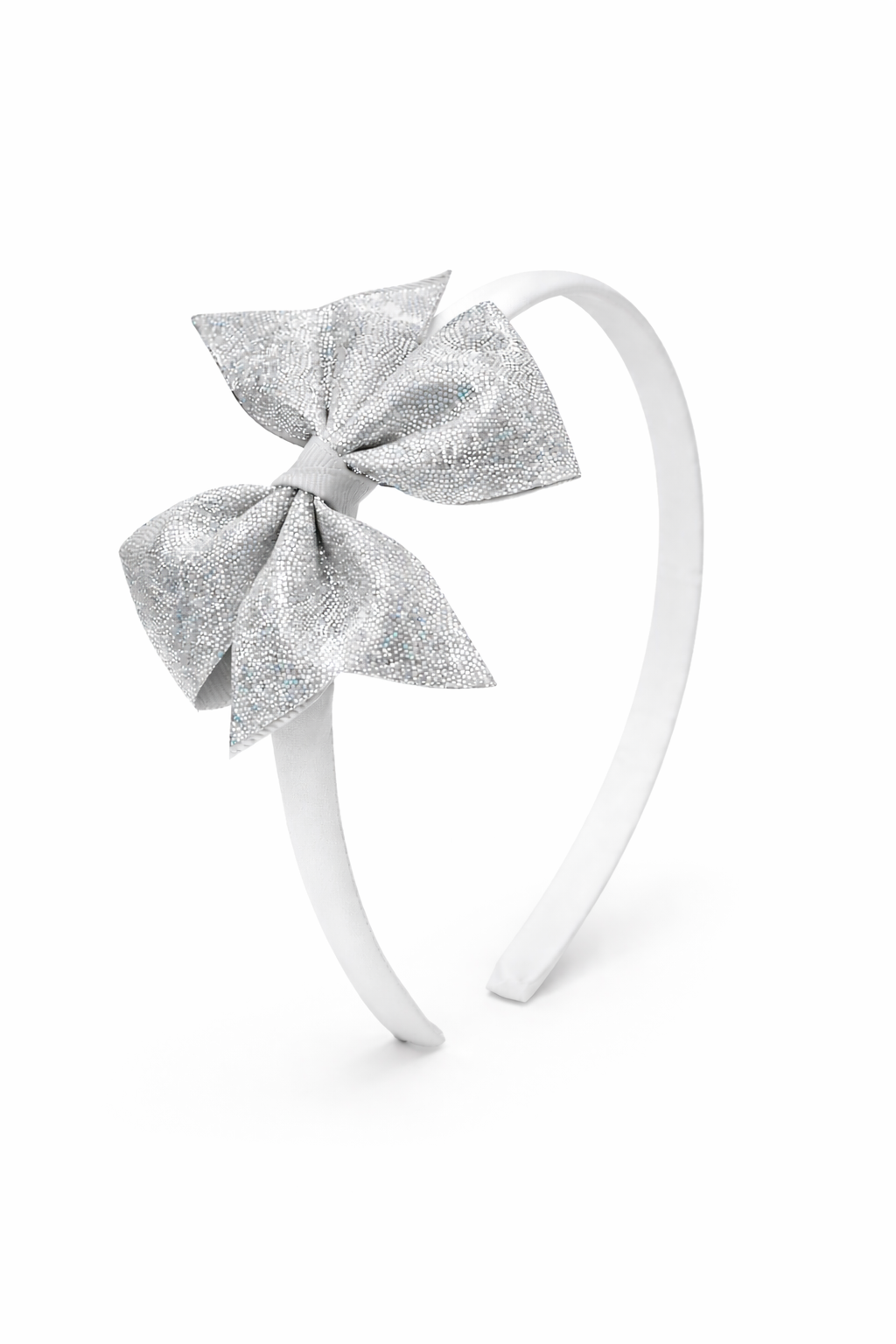 Diadema Fina para Niña con Lazo Mediano Glitter | Forrada en Grosgrain | Hecha a Mano