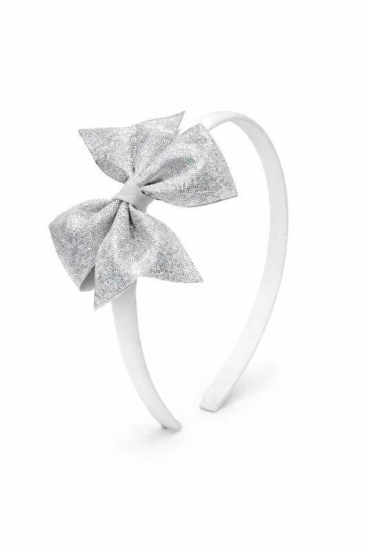 Diadema Fina para Niña con Lazo Mediano Glitter | Forrada en Grosgrain | Hecha a Mano