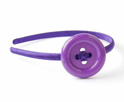 Diadema Fina Casual para Niña | Forrada en Grosgrain con Botón Acrílico | Hecha a Mano