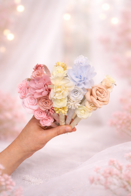 Diadema Floral Artesanal para Niña | Forrada en Organza | Hecha a Mano